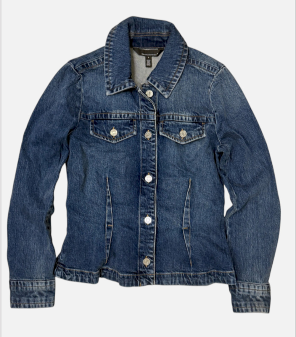 WHITE HOUSE BLACK MARKET WHBM WISTERIA VINTAGE PLEATED DENIM TRUCKER JACKET SZ S